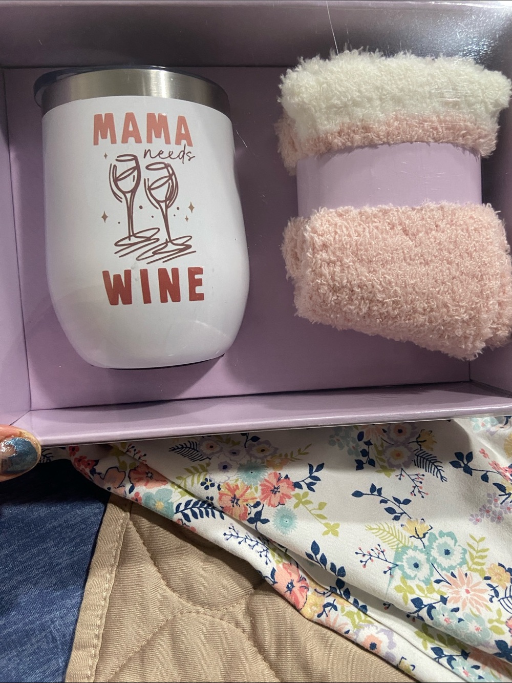 Mama Needs Wine Tumbler Gift Set - White & Blush Pink